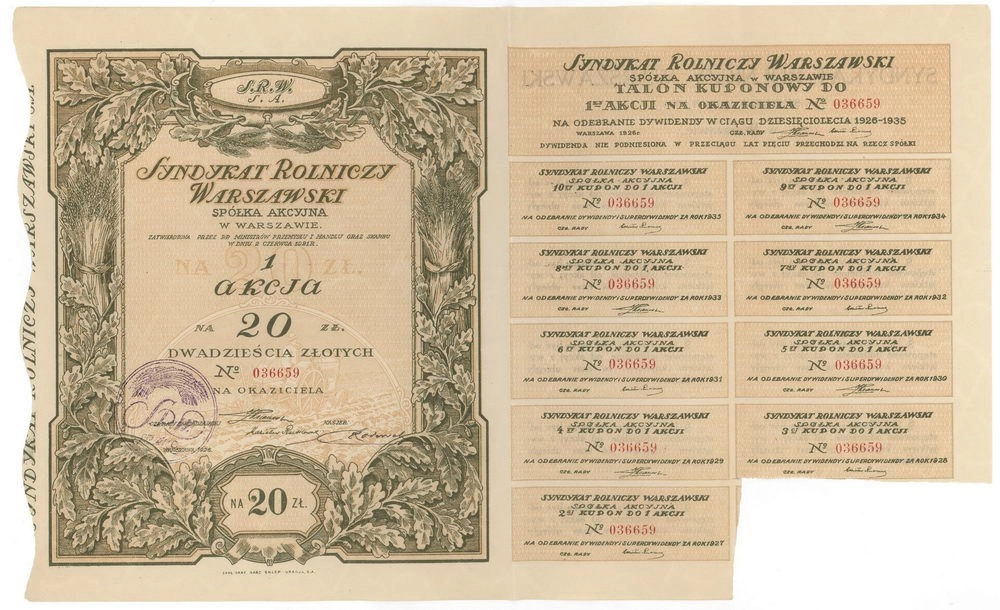 Zdjęcie akcji Syndykat Rolniczy Warszawski Spółka Akcyjna