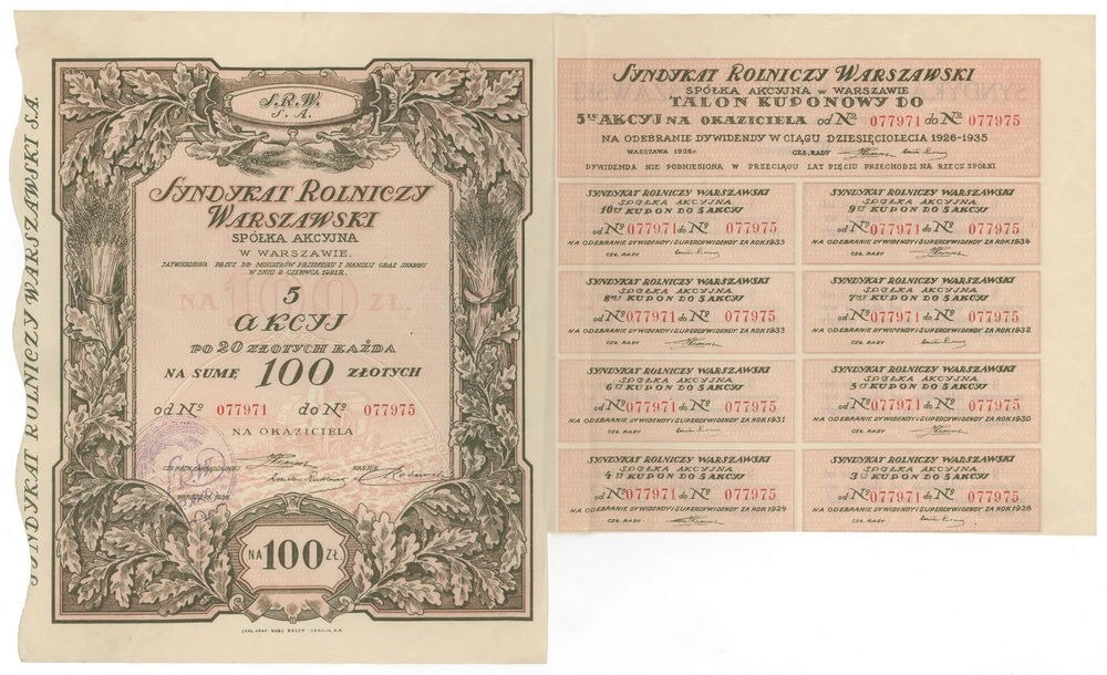 Zdjęcie akcji Syndykat Rolniczy Warszawski Spółka Akcyjna