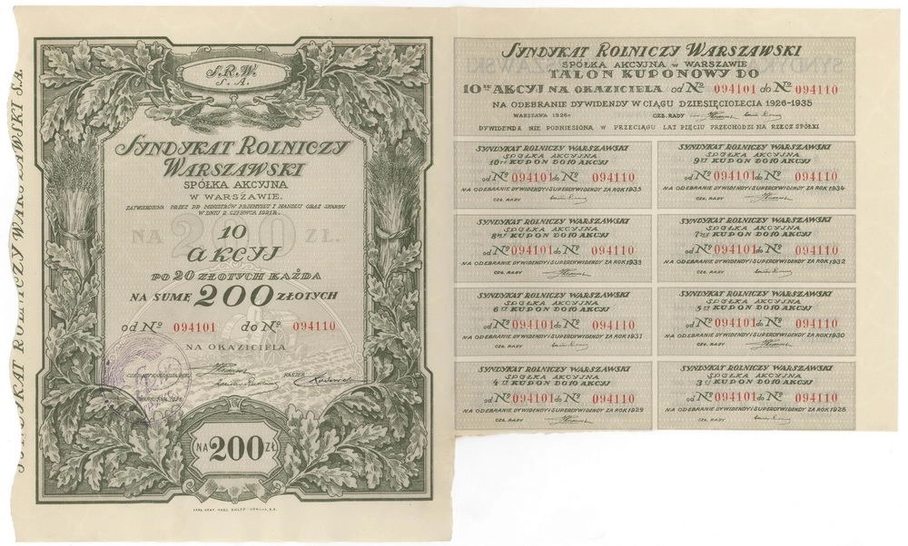 Zdjęcie akcji Syndykat Rolniczy Warszawski Spółka Akcyjna