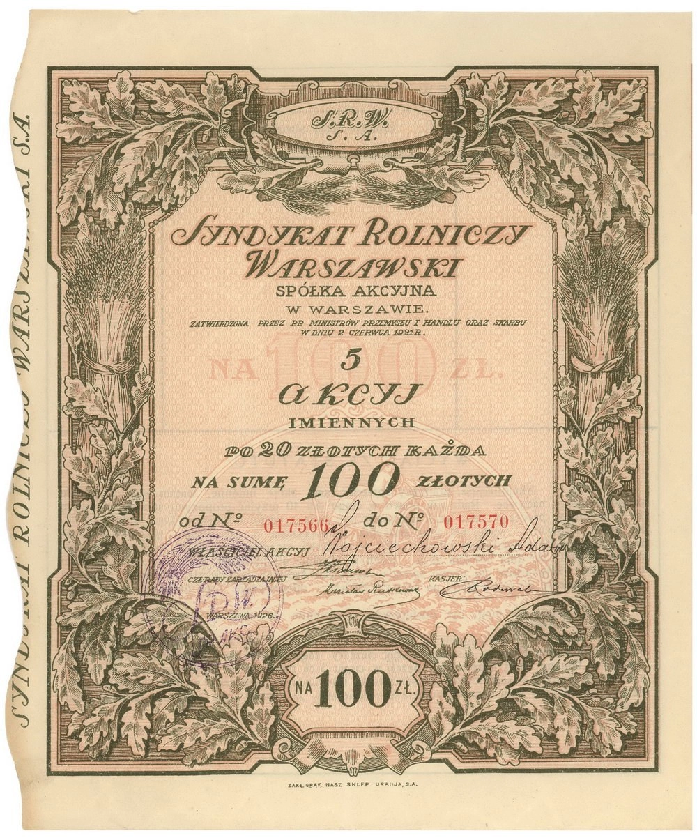 Zdjęcie akcji Syndykat Rolniczy Warszawski Spółka Akcyjna