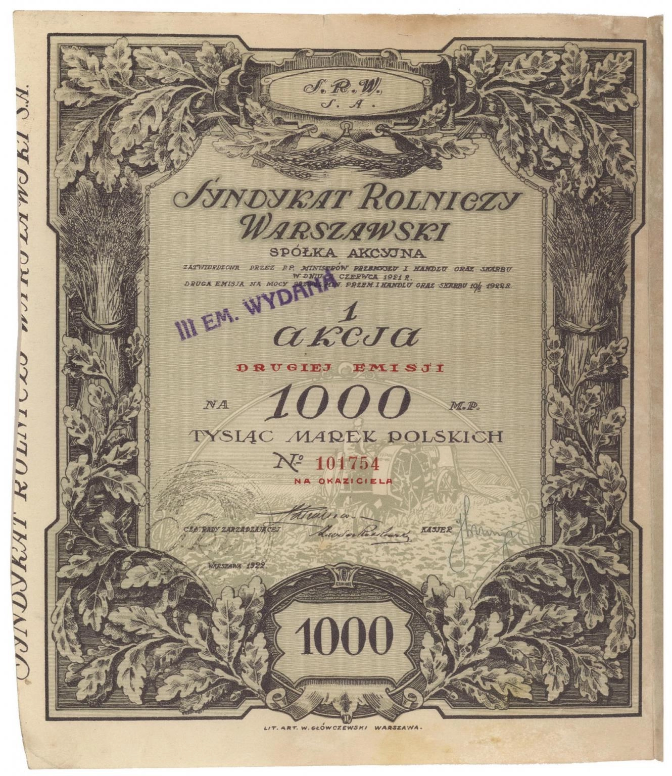 Zdjęcie akcji Syndykat Rolniczy Warszawski Spółka Akcyjna