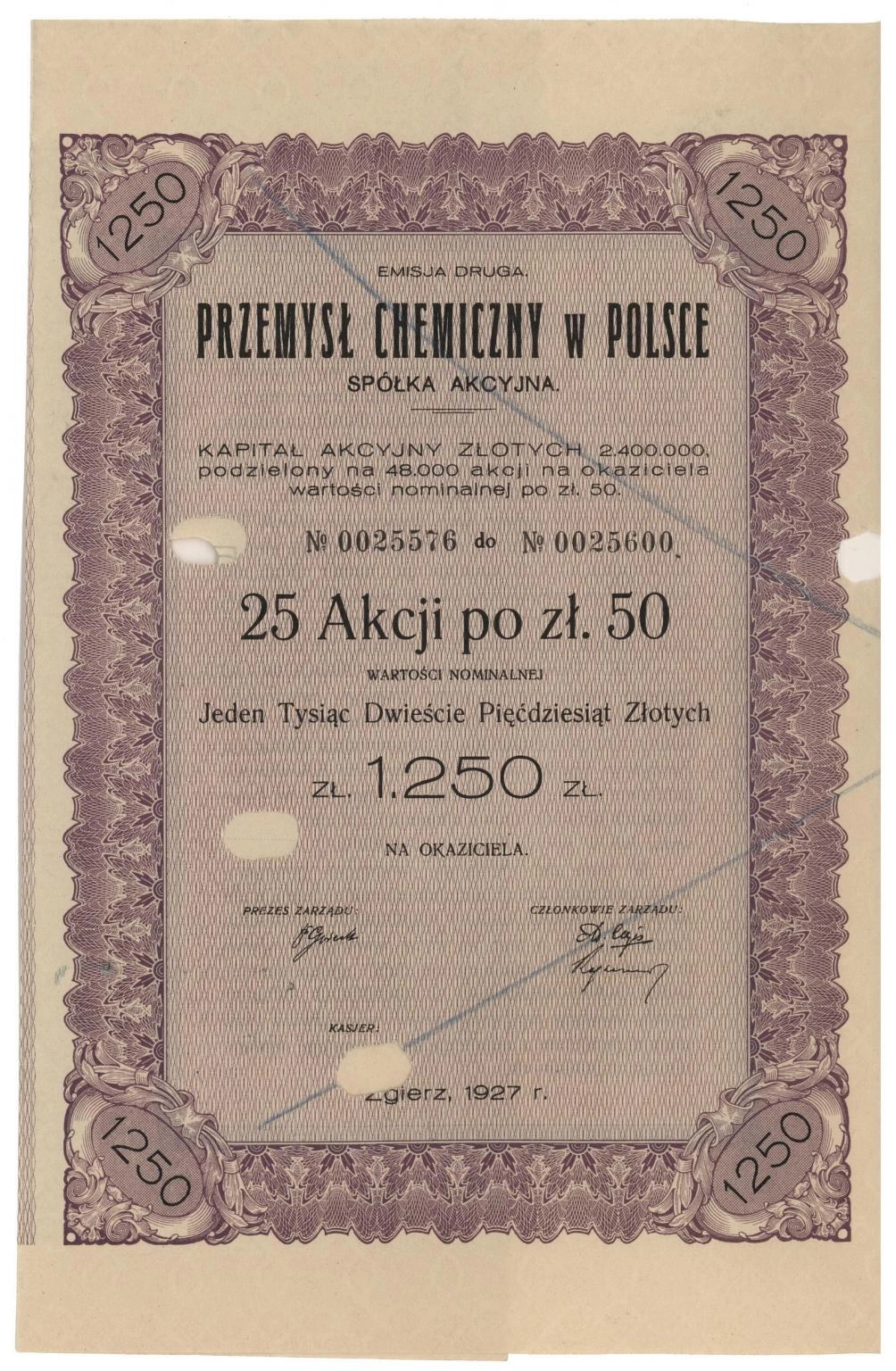 Zdjęcie akcji Przemysł Chemiczny w Polsce Spółka Akcyjna