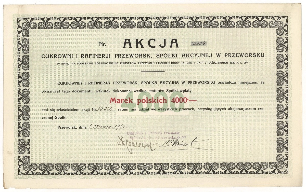 Zdjęcie akcji Cukrownia i Rafineria "Przeworsk" Spółka Akcyjna