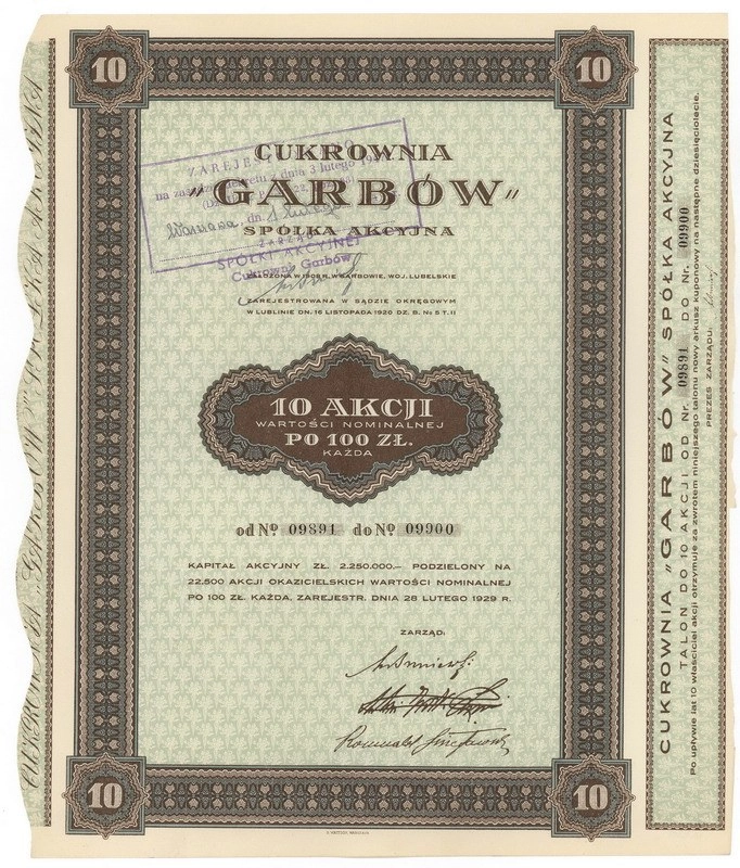 Zdjęcie akcji Cukrownia "Garbów" Spółka Akcyjna