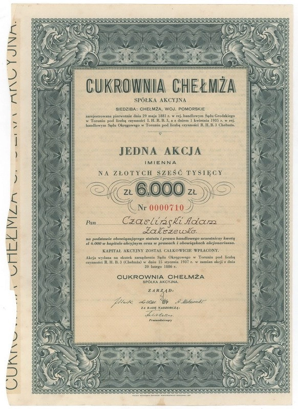 Zdjęcie akcji Cukrownia "Chełmża" Spółka Akcyjna