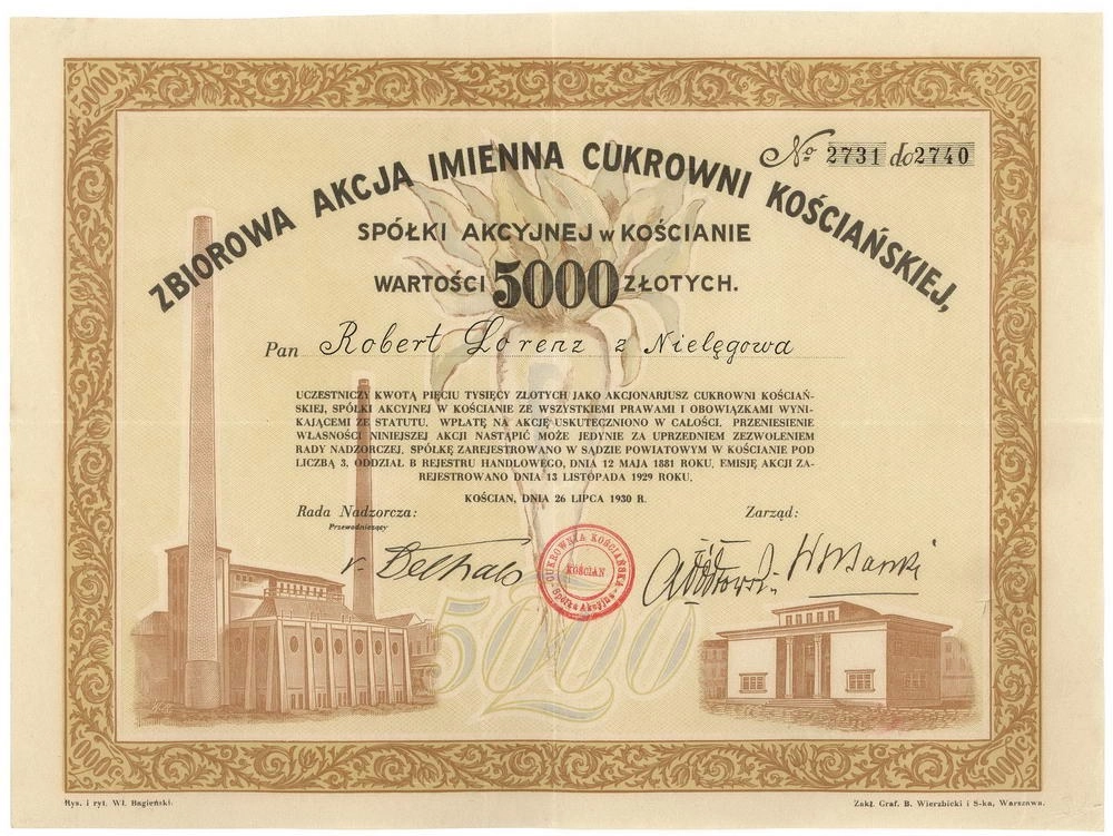 Zdjęcie akcji Cukrownia Kościańska Spółka Akcyjna