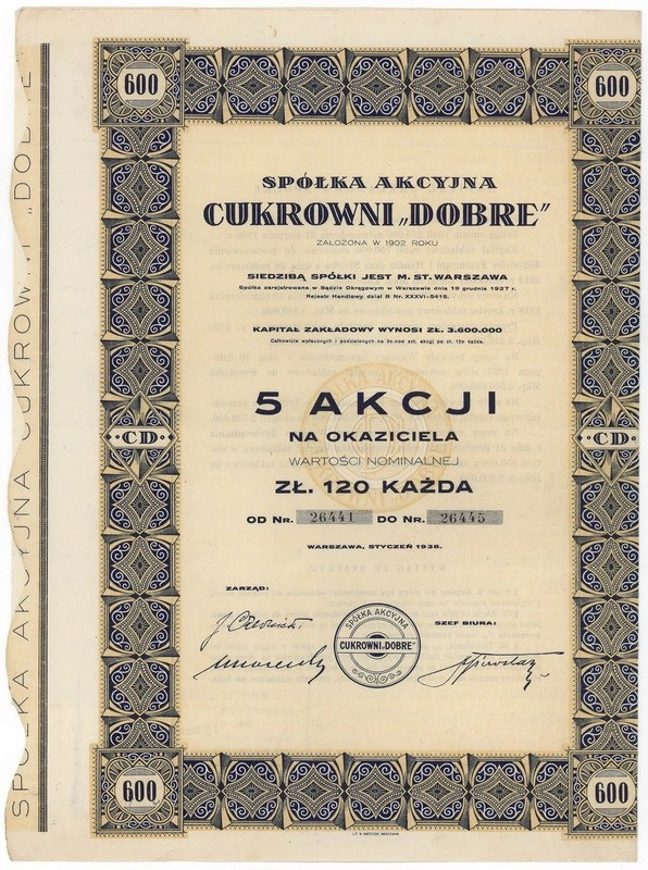 Zdjęcie akcji Spółka Akcyjna Cukrowni "Dobre"