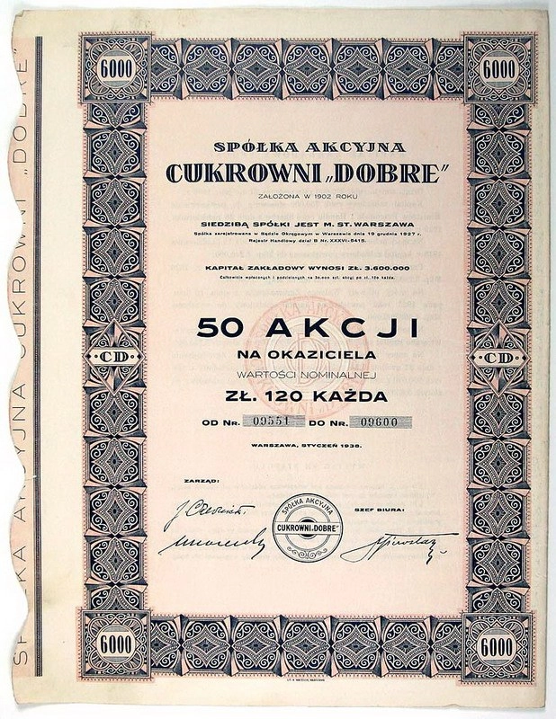 Zdjęcie akcji Spółka Akcyjna Cukrowni "Dobre"