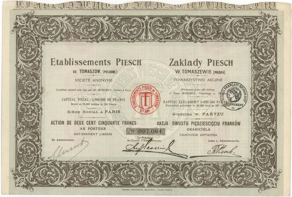 Zdjęcie akcji Zakłady "Piesch" w Tomaszowie Towarzystwo Akcyjne