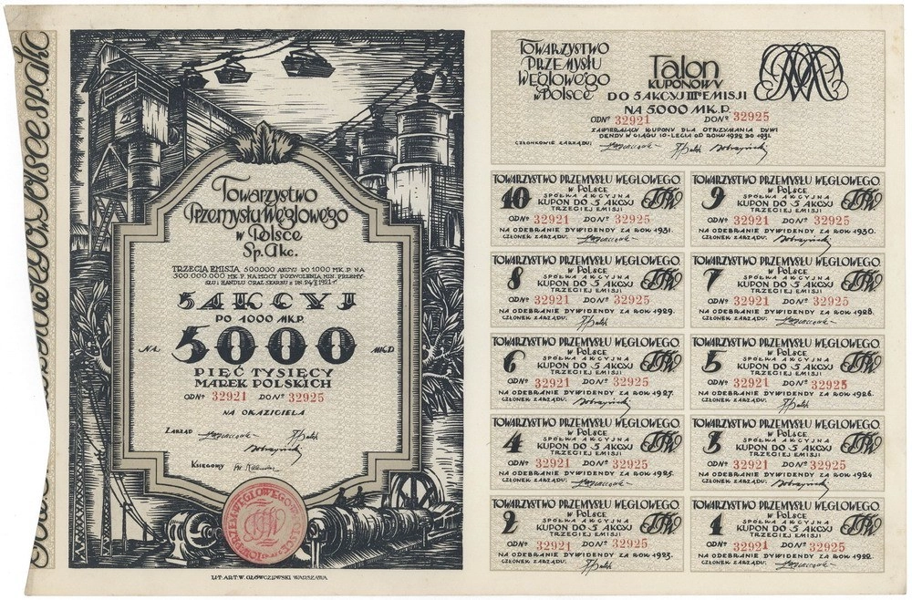 Zdjęcie akcji Towarzystwo Przemysłu Węglowego w Polsce Spółka Akcyjna