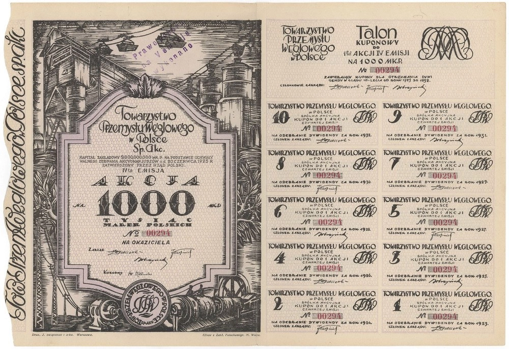 Zdjęcie akcji Towarzystwo Przemysłu Węglowego w Polsce Spółka Akcyjna