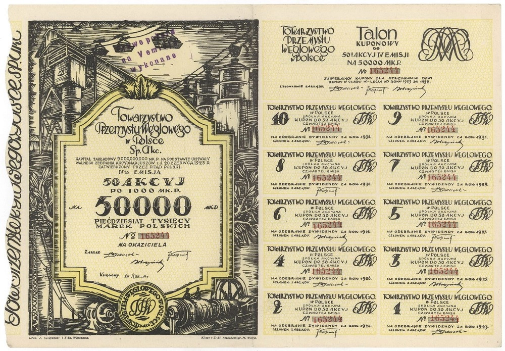 Zdjęcie akcji Towarzystwo Przemysłu Węglowego w Polsce Spółka Akcyjna