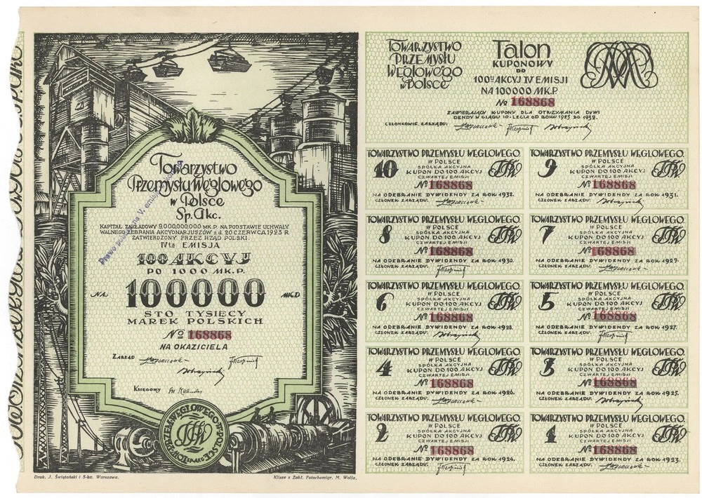 Zdjęcie akcji Towarzystwo Przemysłu Węglowego w Polsce Spółka Akcyjna