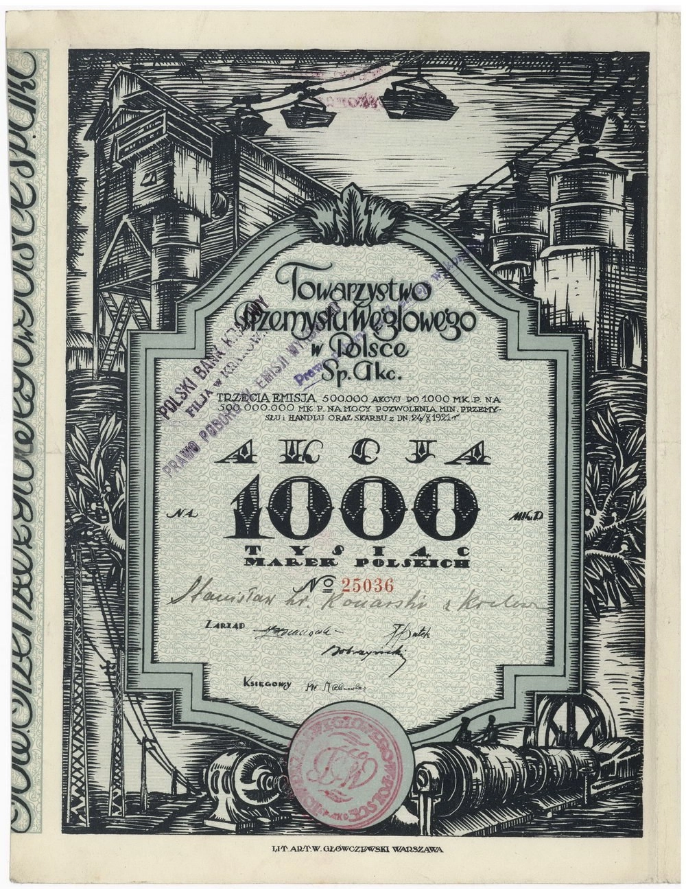 Zdjęcie akcji Towarzystwo Przemysłu Węglowego w Polsce Spółka Akcyjna