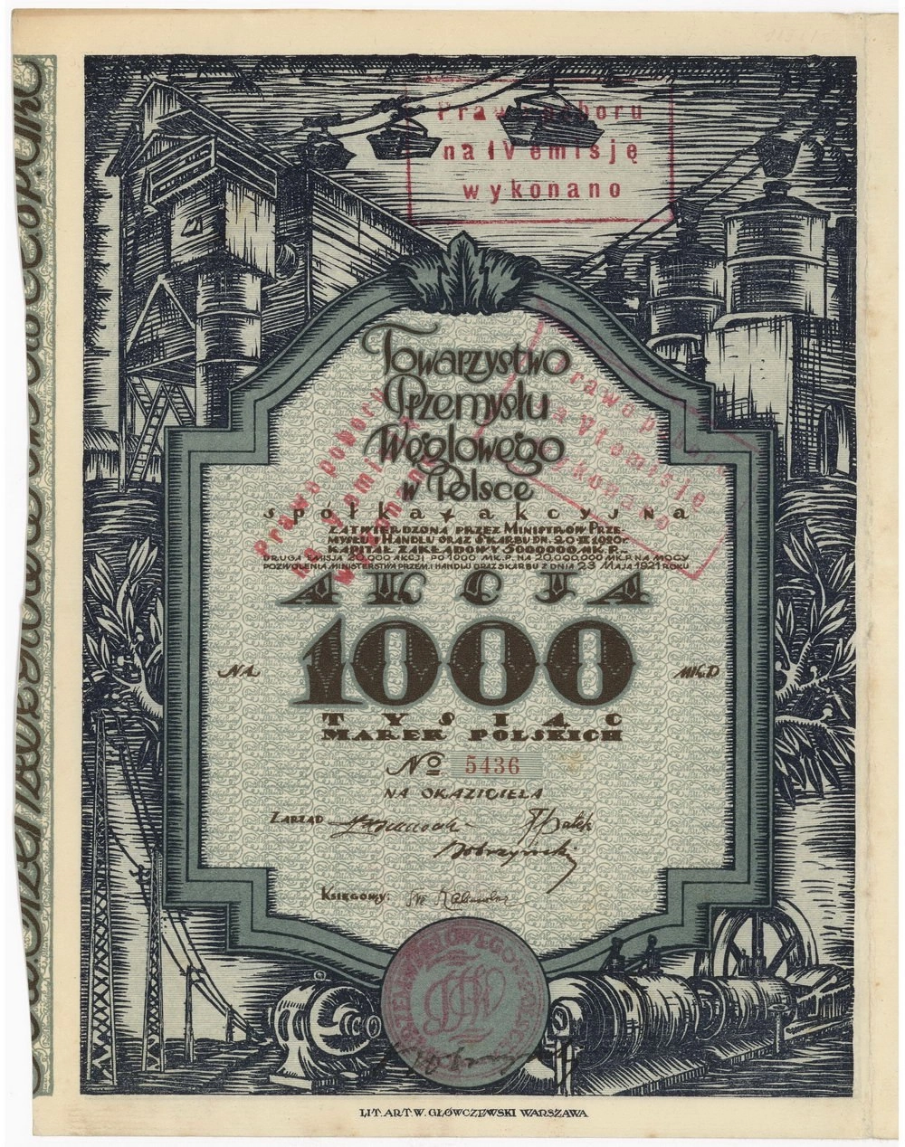 Zdjęcie akcji Towarzystwo Przemysłu Węglowego w Polsce Spółka Akcyjna