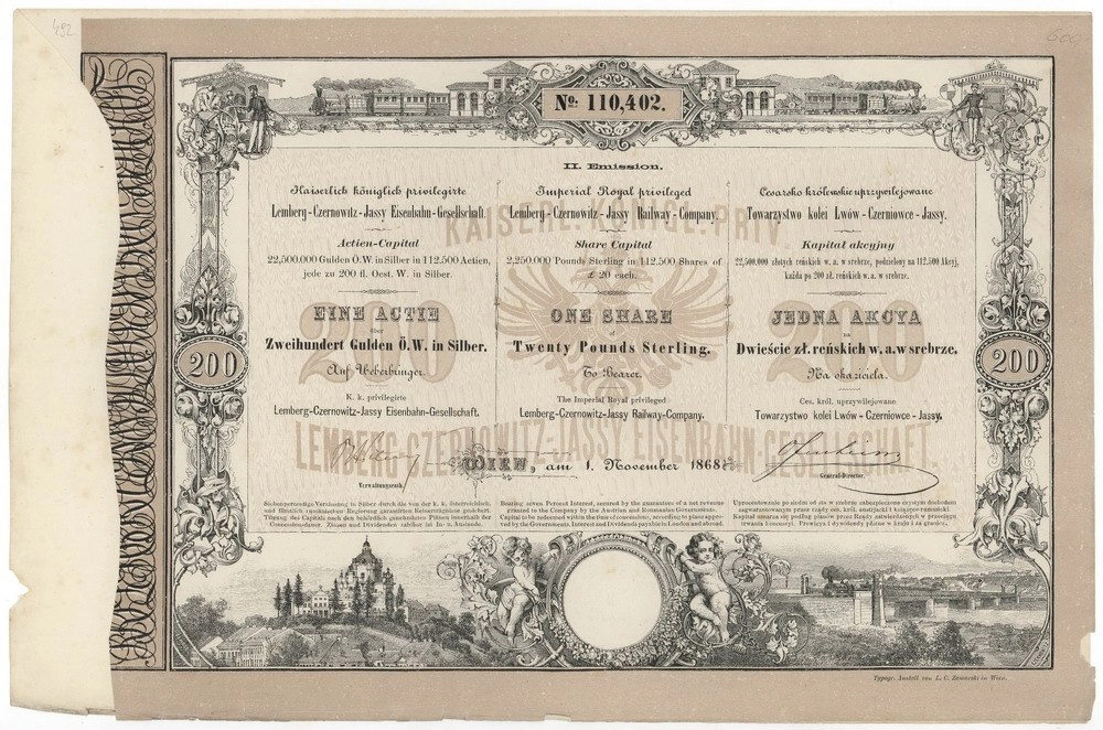 Zdjęcie akcji Cesarsko Królewskie Uprzywilejowane Towarzystwo Kolei Lwów-Czerniowce-Jassy