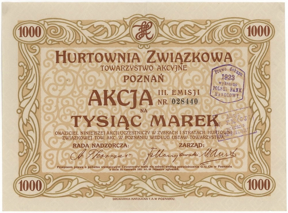 Zdjęcie akcji Hurtownia Związkowa Towarzystwo Akcyjne