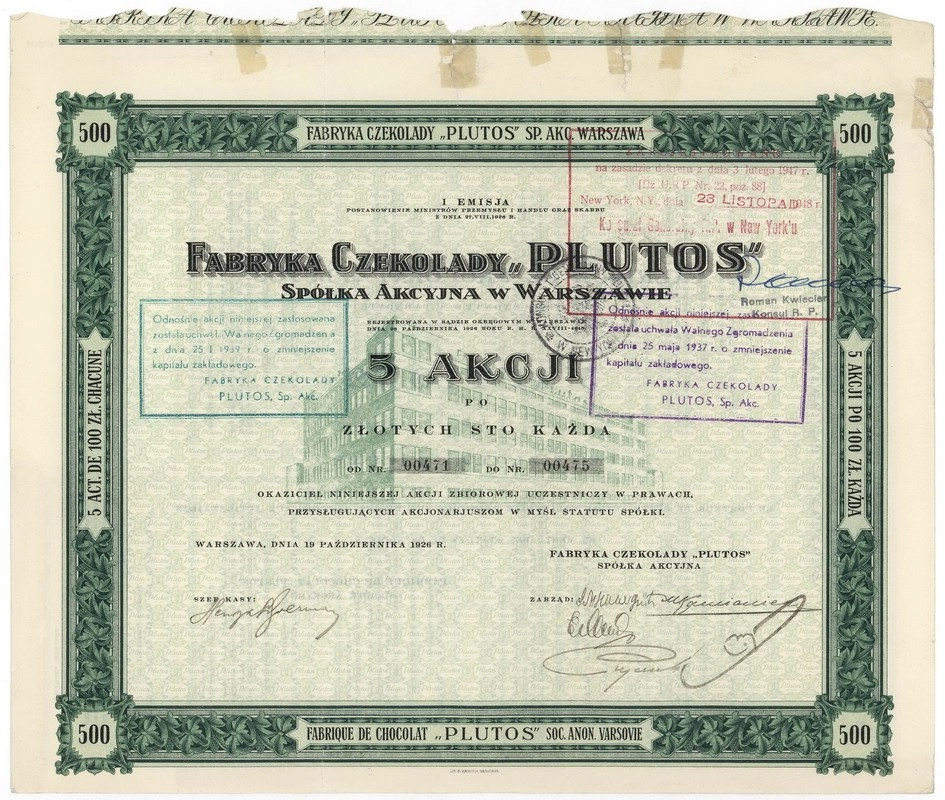 Zdjęcie akcji Fabryka Czekolady "Plutos" Spółka Akcyjna