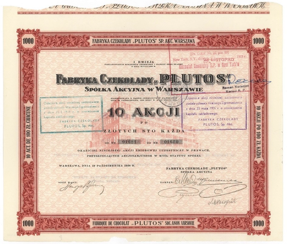 Zdjęcie akcji Fabryka Czekolady "Plutos" Spółka Akcyjna