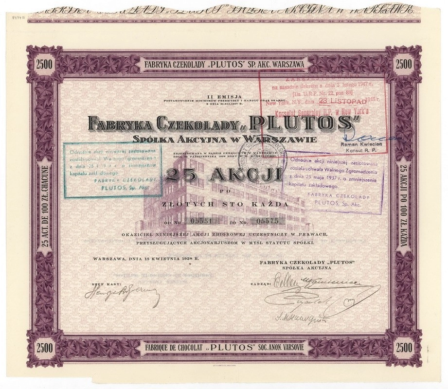 Zdjęcie akcji Fabryka Czekolady "Plutos" Spółka Akcyjna