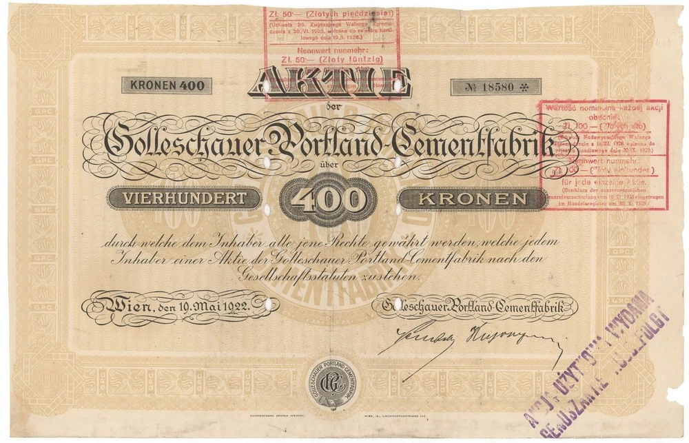 Zdjęcie akcji Goleszowska Fabryka Portland-Cementu Spółka Akcyjna