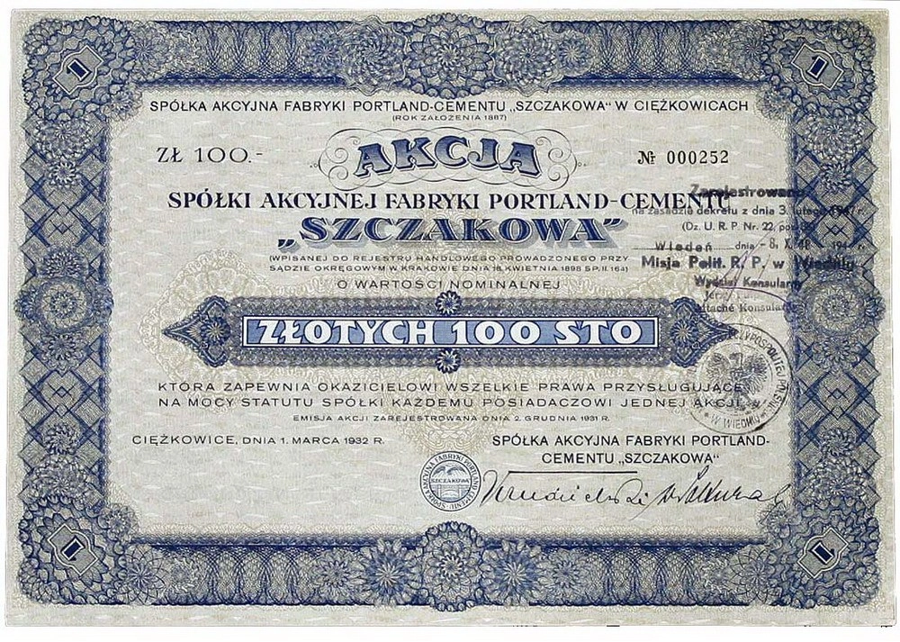 Zdjęcie akcji Fabryka Portland Cementu "Szczakowa" Spółka Akcyjna