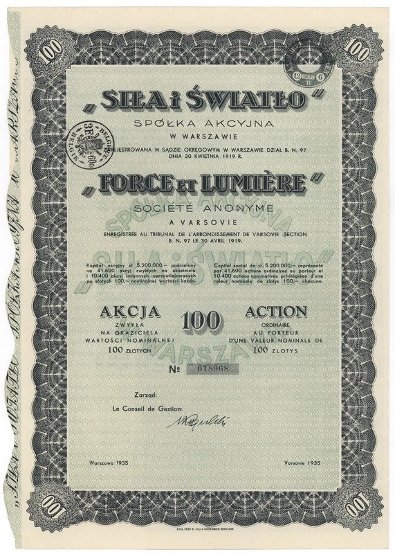 Zdjęcie akcji "Siła i Światło" Spółka Akcyjna