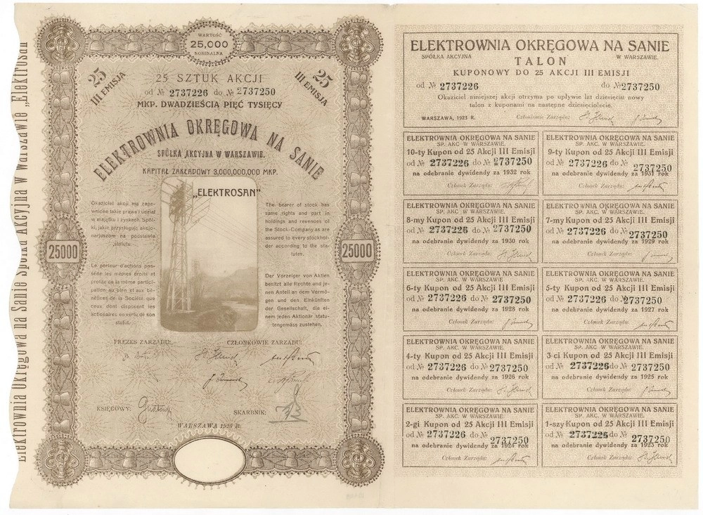 Zdjęcie akcji Elektrownia Okręgowa na Sanie Spółka Akcyjna w Warszawie