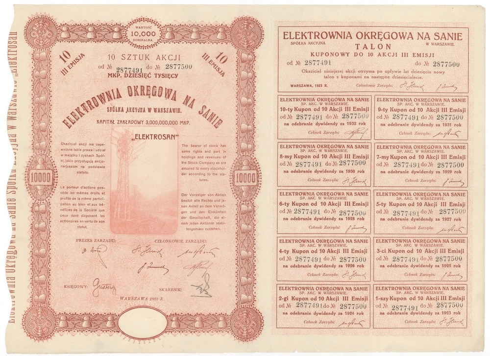 Zdjęcie akcji Elektrownia Okręgowa na Sanie Spółka Akcyjna w Warszawie