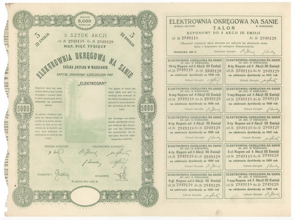 Zdjęcie akcji Elektrownia Okręgowa na Sanie Spółka Akcyjna w Warszawie