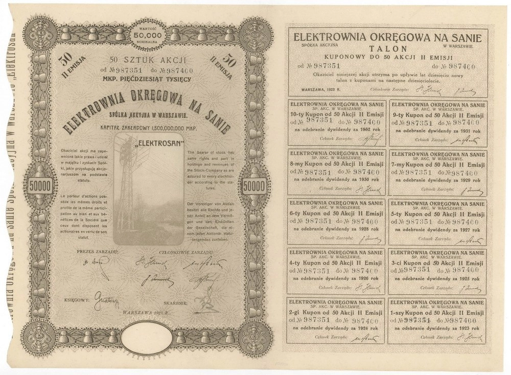 Zdjęcie akcji Elektrownia Okręgowa na Sanie Spółka Akcyjna w Warszawie