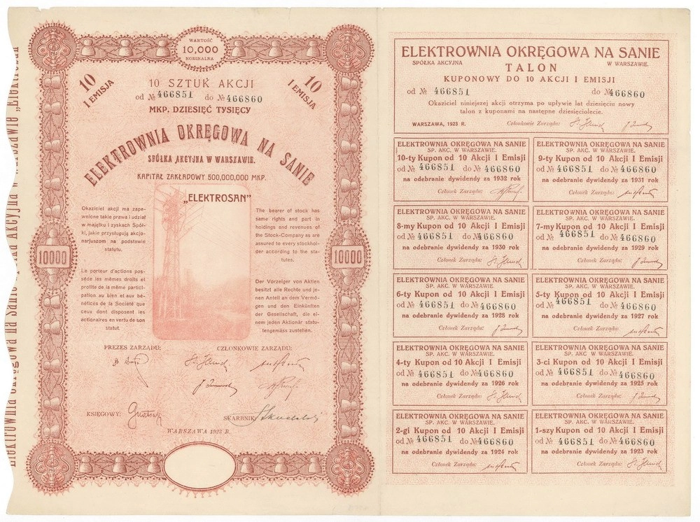 Zdjęcie akcji Elektrownia Okręgowa na Sanie Spółka Akcyjna w Warszawie