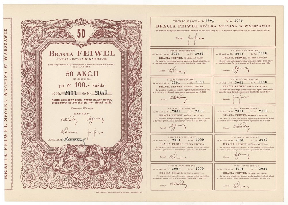 Zdjęcie akcji "Bracia Feiwel" Spółka Akcyjna w Warszawie