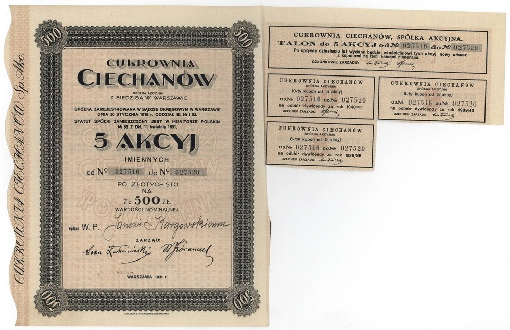 Zdjęcie akcji Cukrownia "Ciechanów" Spółka Akcyjna