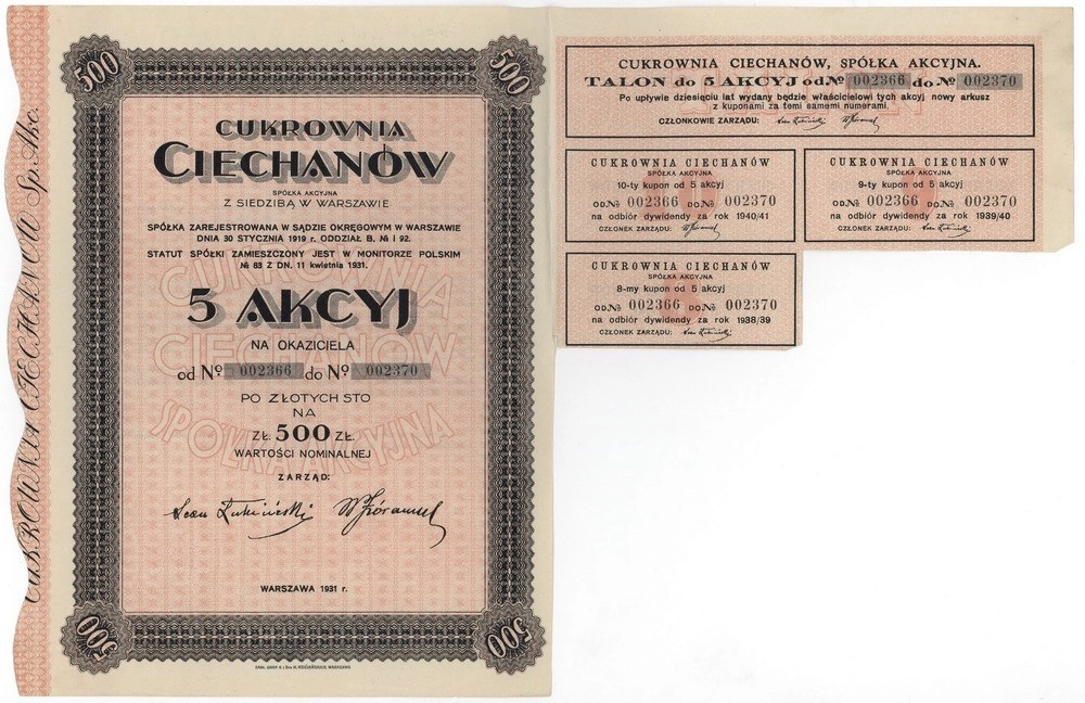 Zdjęcie akcji Cukrownia "Ciechanów" Spółka Akcyjna