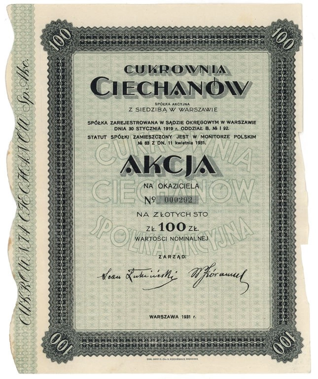Zdjęcie akcji Cukrownia "Ciechanów" Spółka Akcyjna