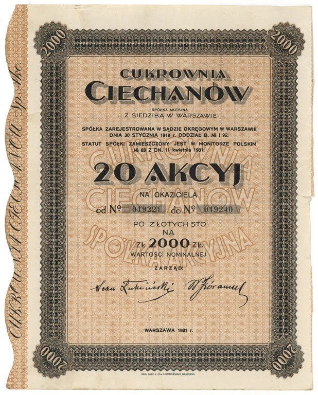 Zdjęcie akcji Cukrownia "Ciechanów" Spółka Akcyjna
