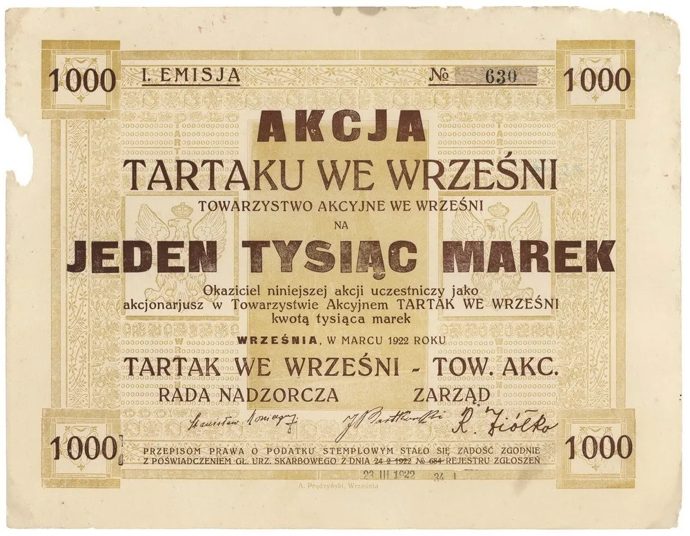 Zdjęcie akcji "Tartak we Wrześni" Towarzystwo Akcyjne