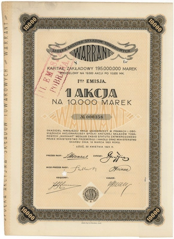 Zdjęcie akcji Składy Towarowe "Warrant" Spółka Akcyjna