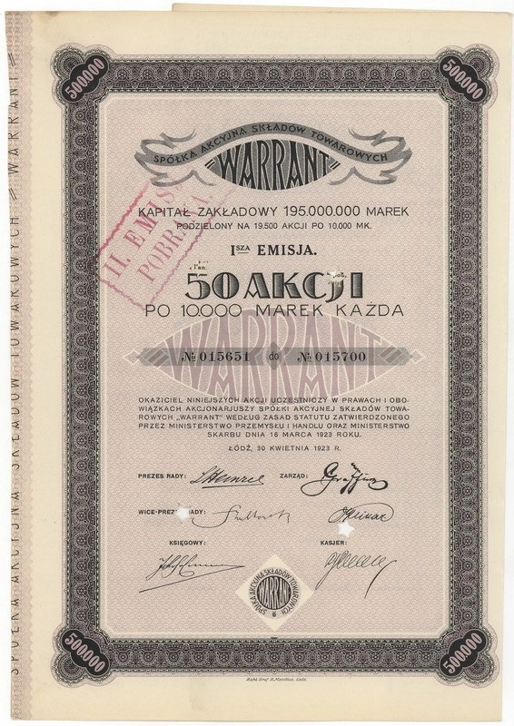 Zdjęcie akcji Składy Towarowe "Warrant" Spółka Akcyjna