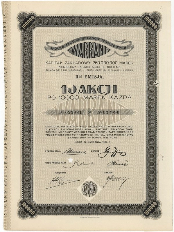 Zdjęcie akcji Składy Towarowe "Warrant" Spółka Akcyjna