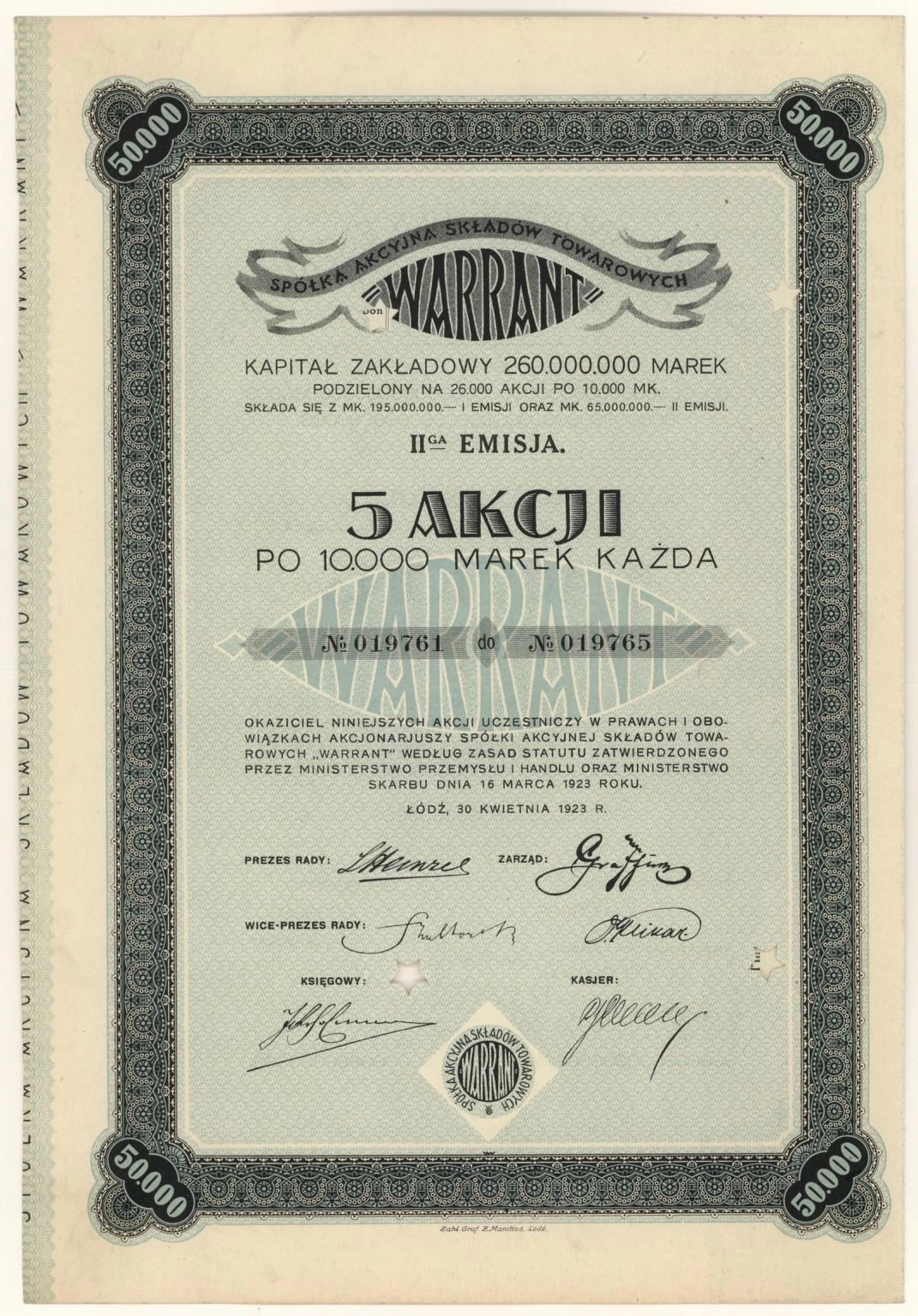 Zdjęcie akcji Składy Towarowe "Warrant" Spółka Akcyjna