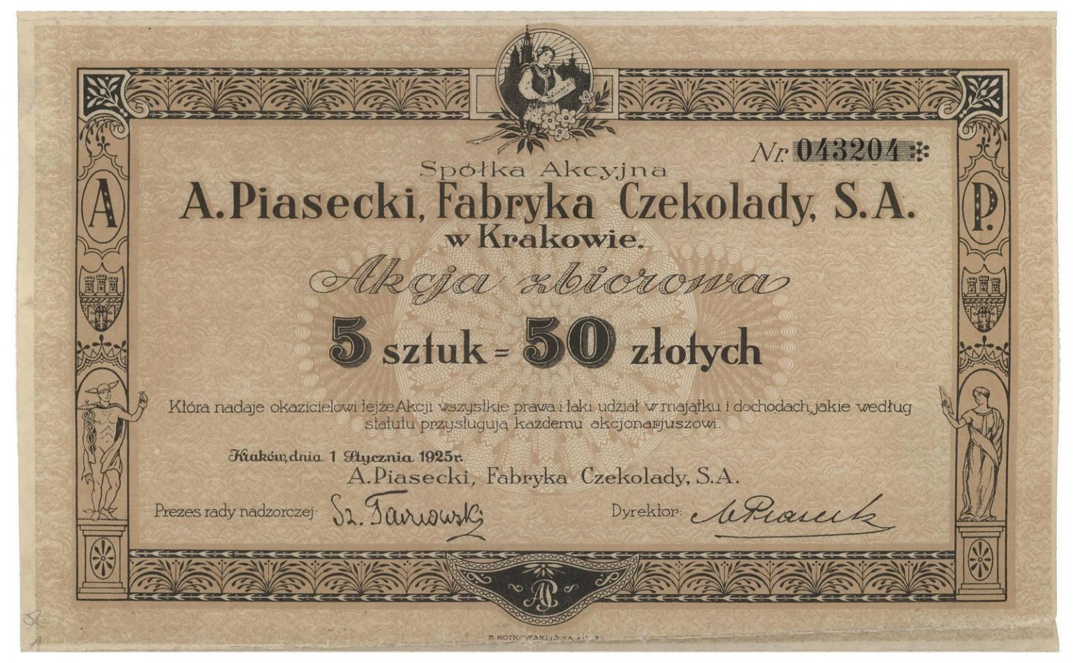 Zdjęcie akcji Fabryka Czekolady "A. Piasecki" Spółka Akcyjna