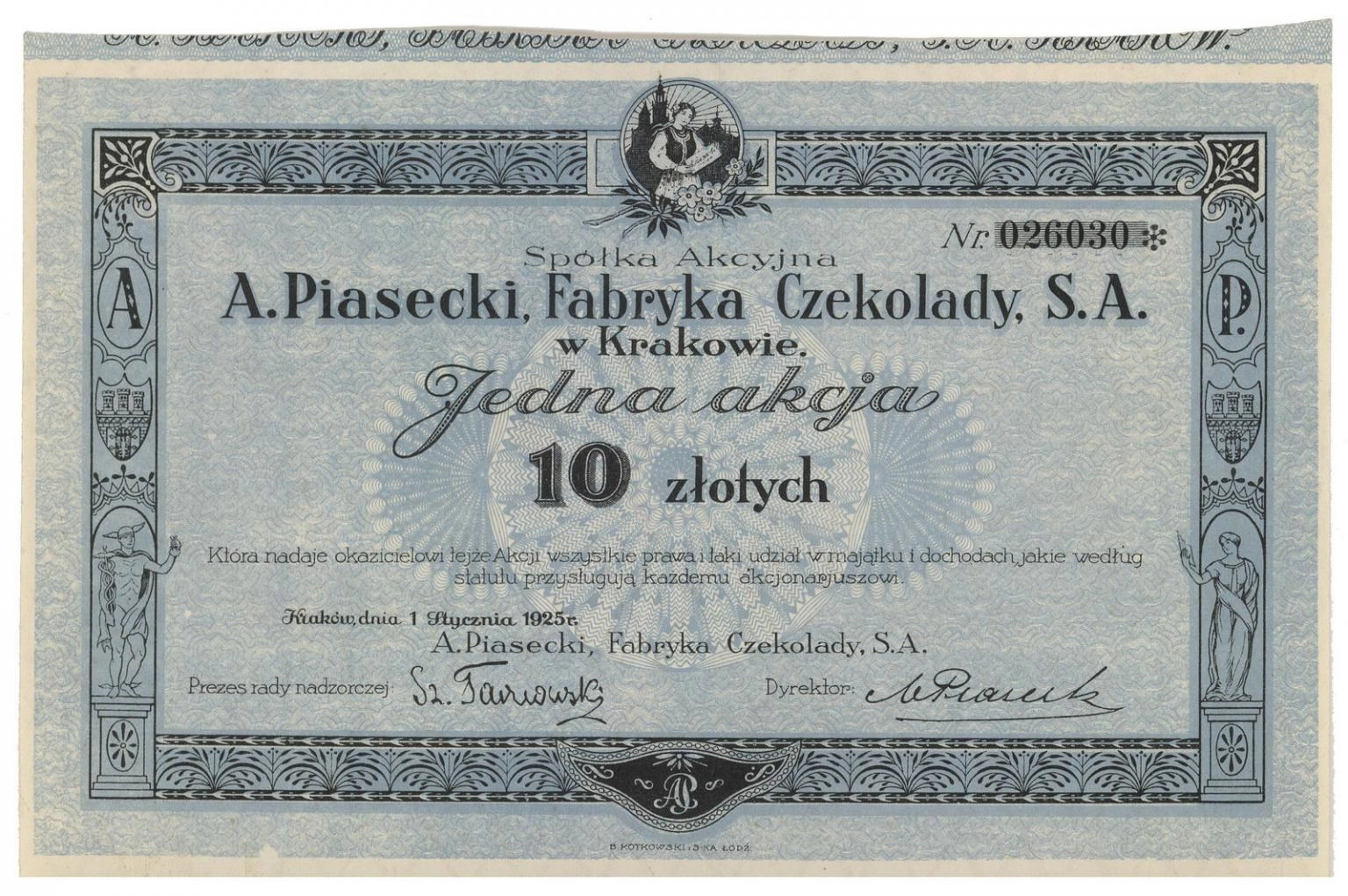 Zdjęcie akcji Fabryka Czekolady "A. Piasecki" Spółka Akcyjna