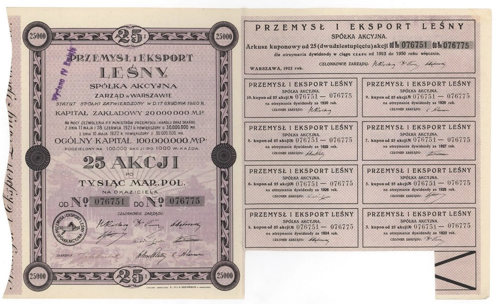 Zdjęcie akcji Przemysł i Eksport Leśny Spółka Akcyjna