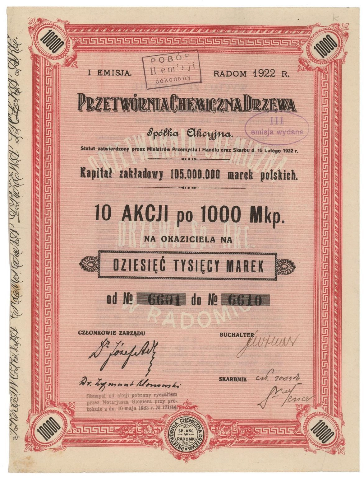 Zdjęcie akcji Przetwórnia Chemiczna Drzewa Spółka Akcyjna