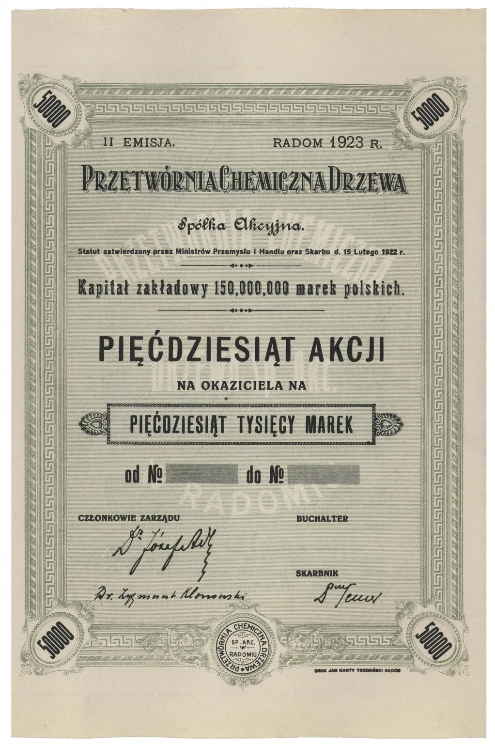 Zdjęcie akcji Przetwórnia Chemiczna Drzewa Spółka Akcyjna