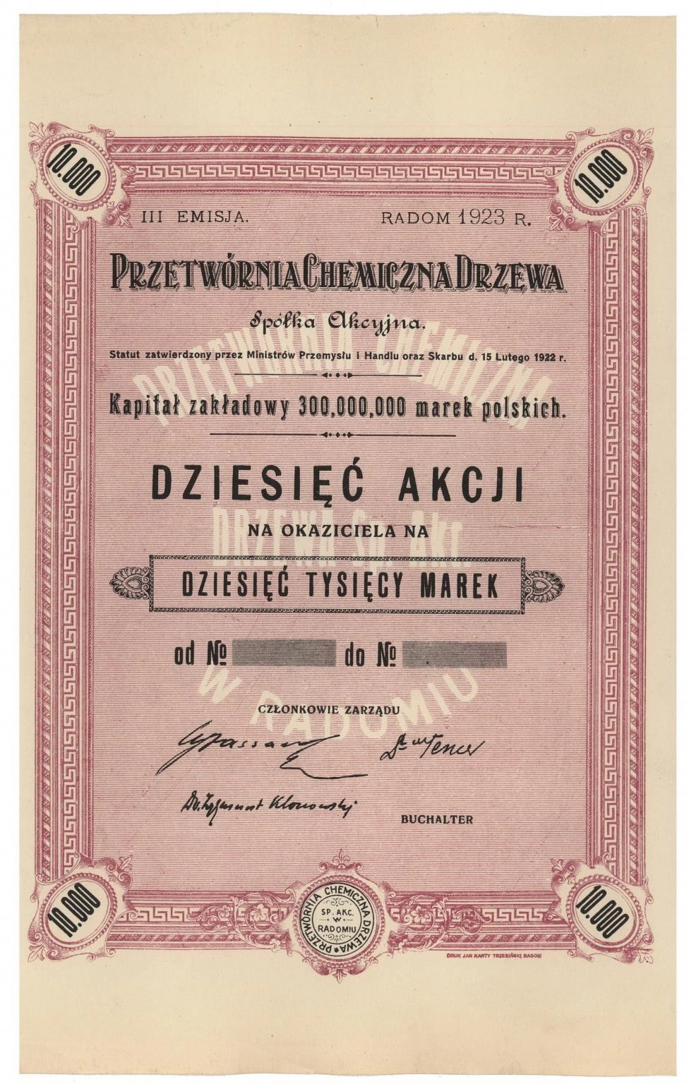 Zdjęcie akcji Przetwórnia Chemiczna Drzewa Spółka Akcyjna