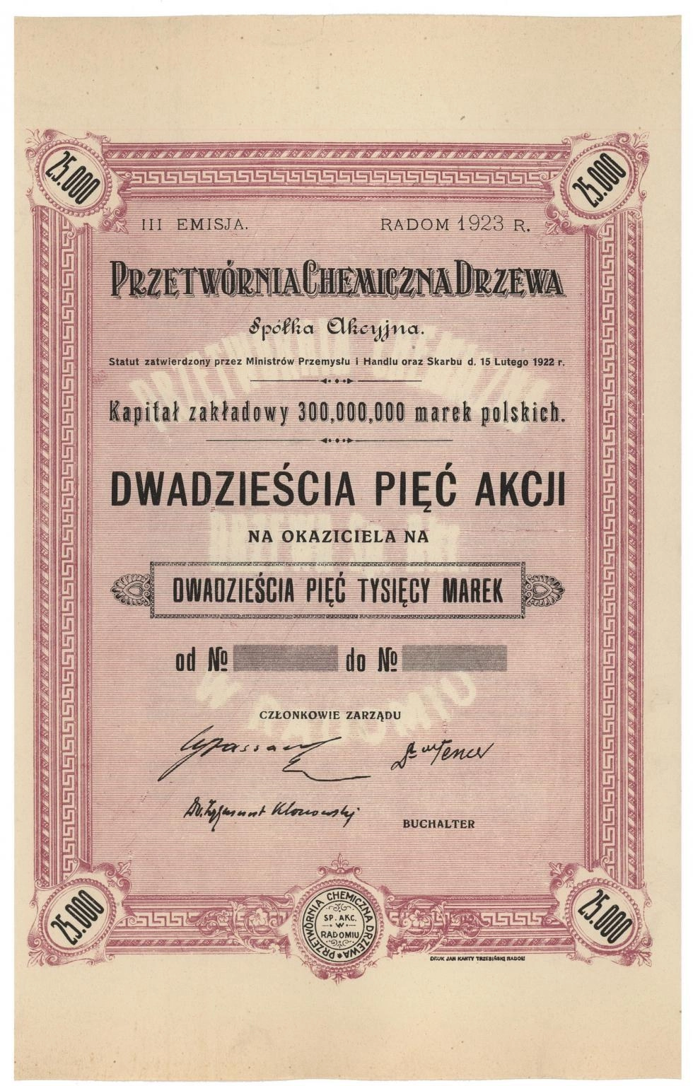 Zdjęcie akcji Przetwórnia Chemiczna Drzewa Spółka Akcyjna