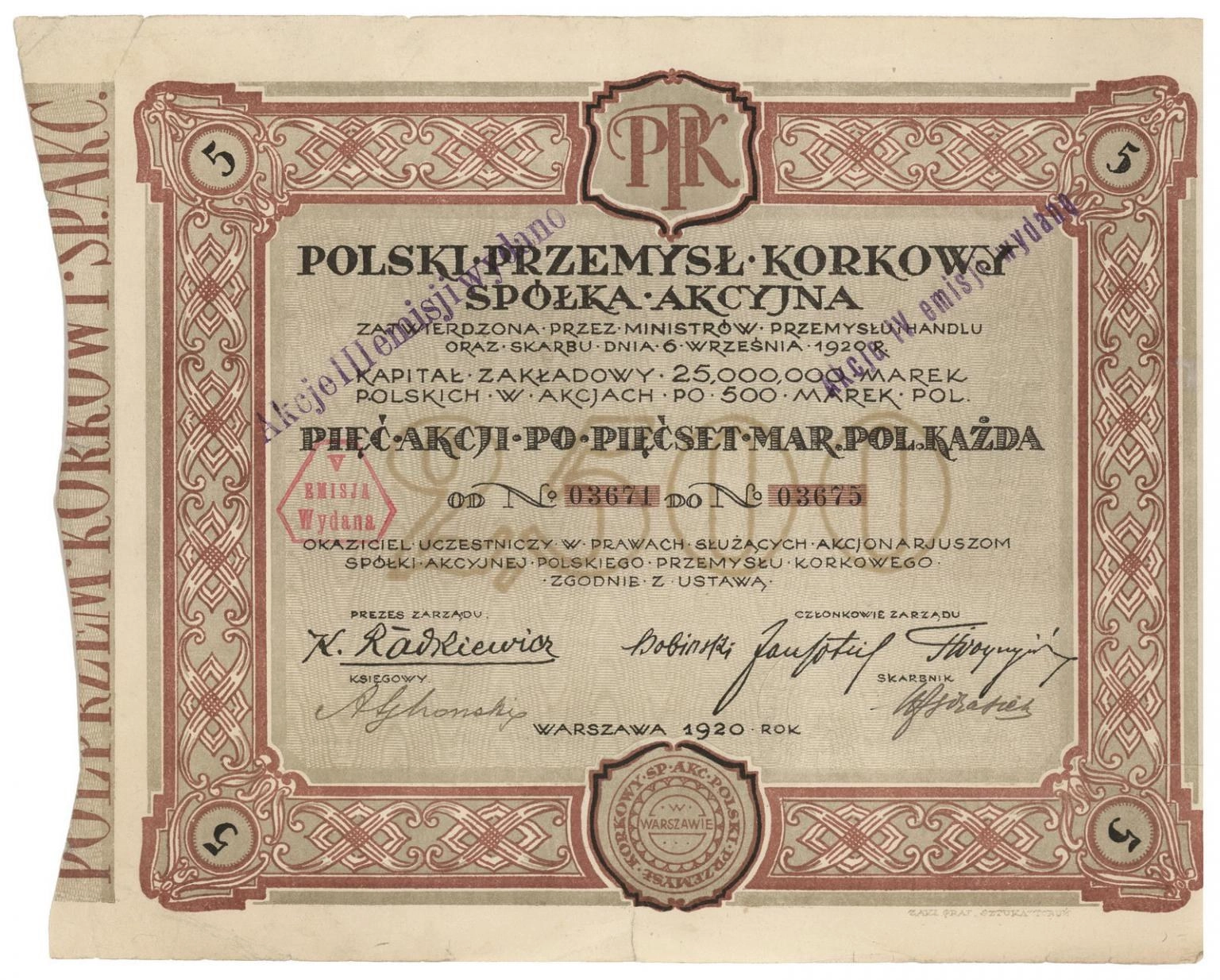 Zdjęcie akcji Polski Przemysł Korkowy Spółka Akcyjna